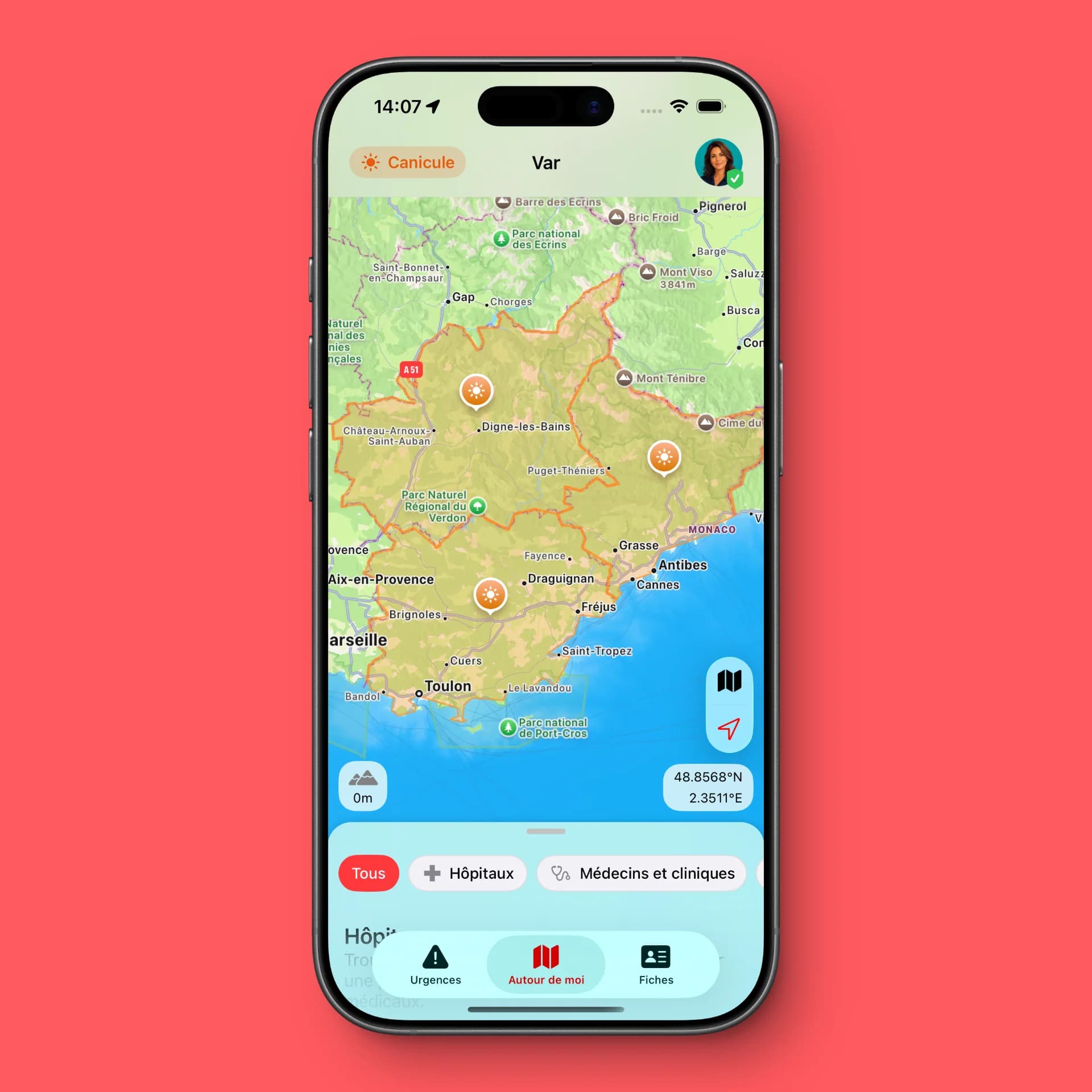Heatwave alert in Urgences, map of the affected département
