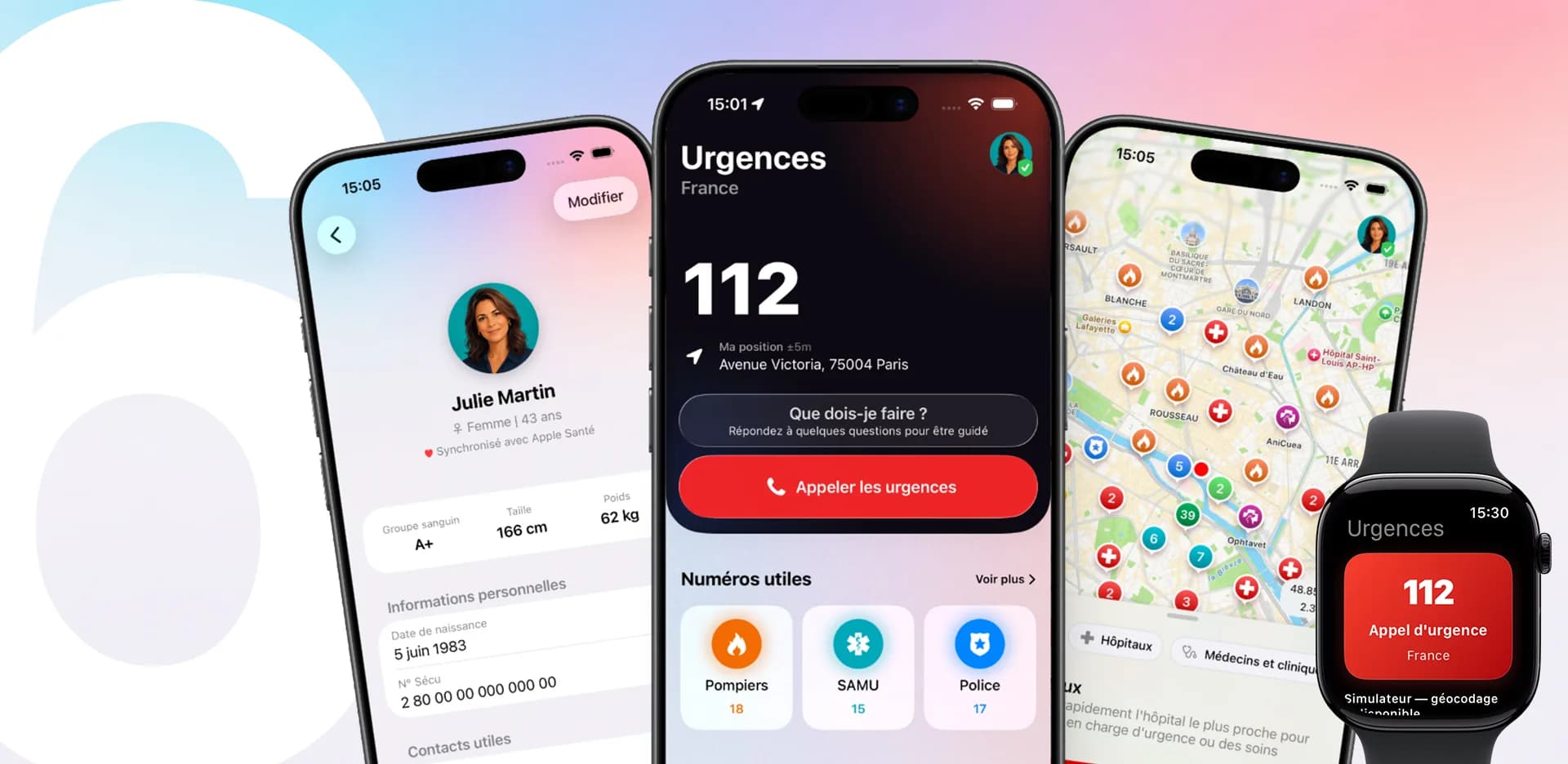 Urgences v6 redesign, with the Apple Watch app and the hospital map