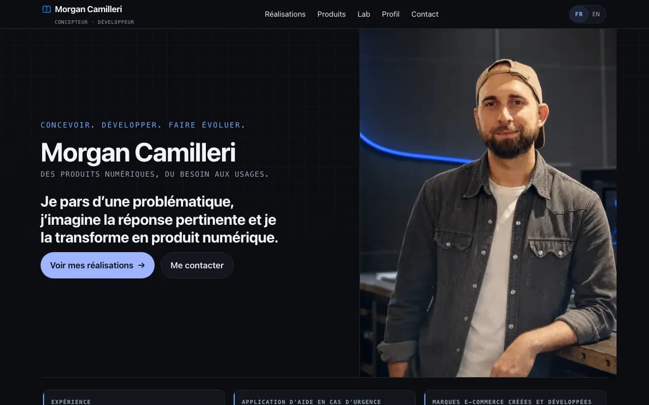 Morgan Camilleri portfolio homepage with the Living Screen channel